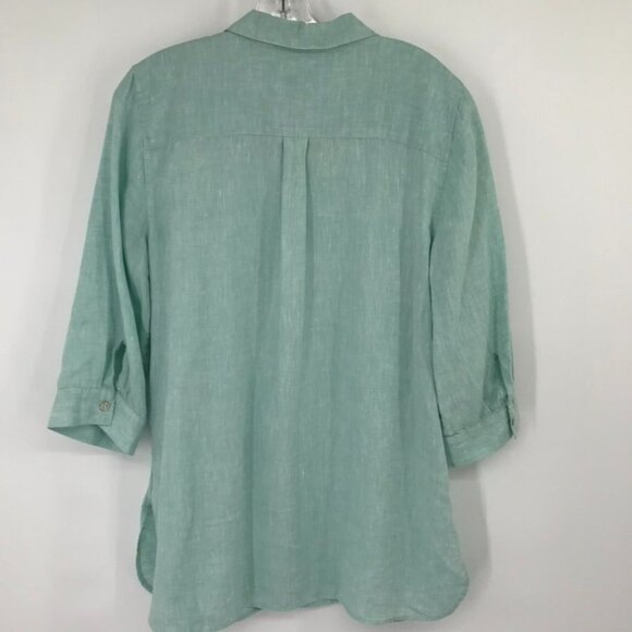 Chicos 2 Womens NoIron fresh chic Tunic Shirt Size large Linen Green 3 /4 Sleeve - Picture 13 of 13